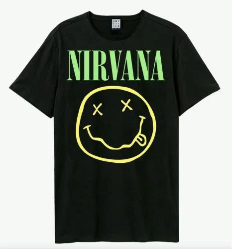 Nirvana Smiley Green Neon Amplified Medium Vintage Charcoal T Shirt