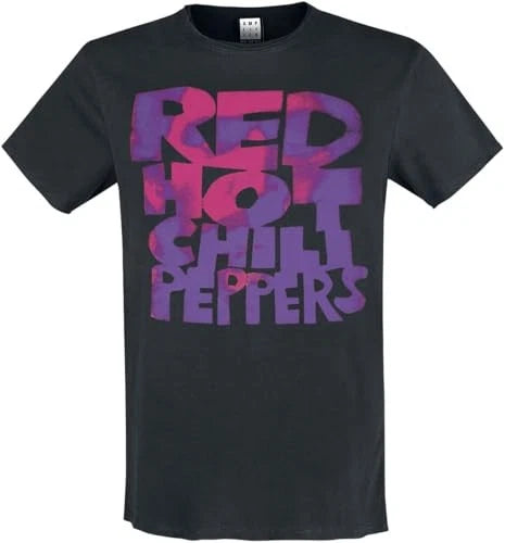Red Hot Chili Peppers Text Neon Pink Amplified Large Vintage Black T Shirt
