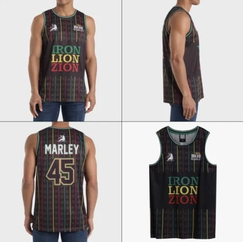 Bob Marley Iron Lion Zion Black Basketball Jersey Xx Large