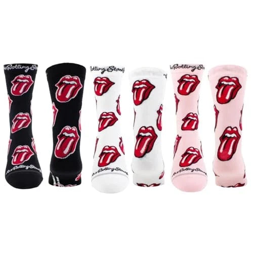 Rolling Stones Womens Assorted Crew Socks 3 Pack (One Size)