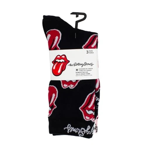 Rolling Stones Womens Assorted Crew Socks 3 Pack (One Size)